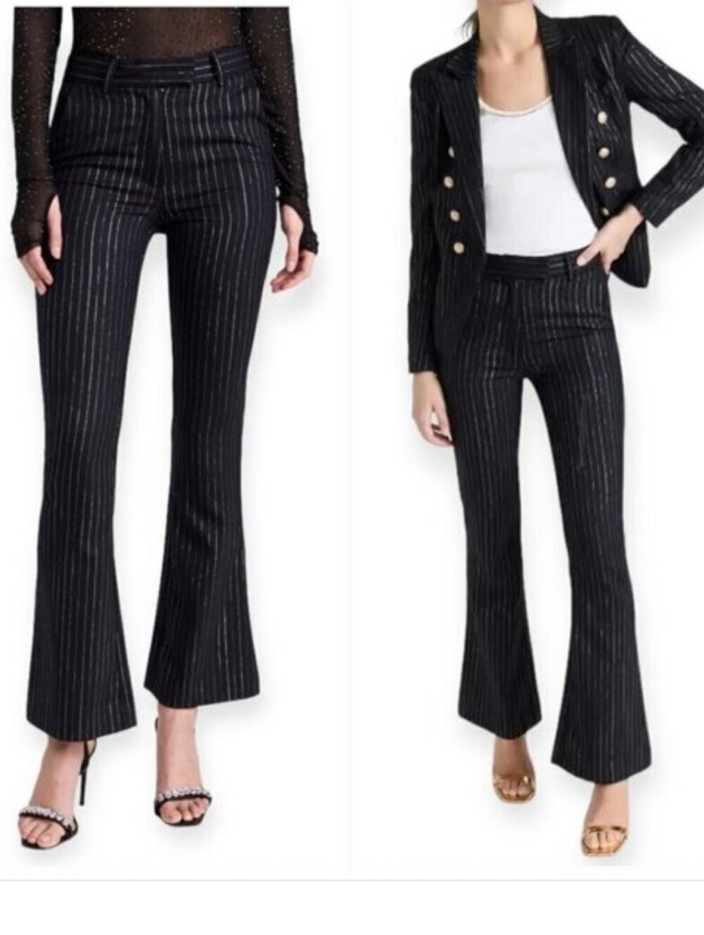 NEW Generation Love Jack Pinstripe Flare Pants Sz 10 Black Gold Metallic Striped